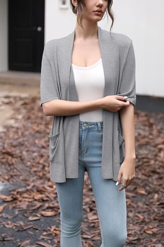 HIYIYEZI Women's Short Sleeve Open Front Cardigan Casual Loose Lightweight Cardigans with Pockets in Kuwait