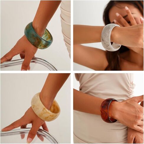 alextina 4pcs أساور الإسورة الأكريليك الكبيرة للنساء ، أساور راتنجات هندسية ملونة مكتنزة وضعت قبة واسعة شكل راتنجات أكريليك أزياء مجوهرات العطلات للارتداء اليومي in Saudi Arabia