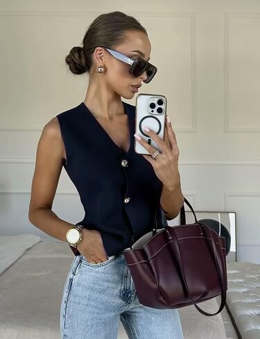 Wyeysyt Womens Stest أعلى من أكمام أكمام متماسكة الذهب زر أسفل V سترة الرقبة عارضة صيف الصيف كارديجان in Kuwait