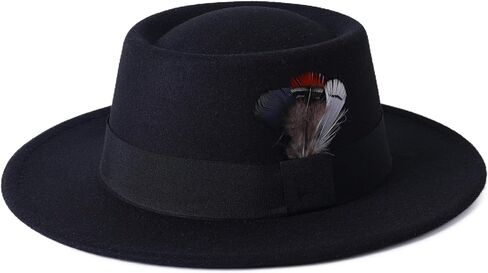 Lanzom Classic Fedora Hats for Women Flat Top Hat for Men Pork Pie Hat Wide Brim Church Boater Trilby Cap in Saudi Arabia