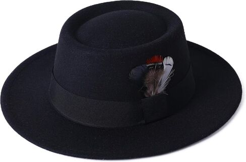 Lanzom Classic Fedora Hats for Women Flat Top Hat for Men Pork Pie Hat Wide Brim Church Boater Trilby Cap in Saudi Arabia