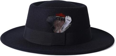 Lanzom Classic Fedora Hats for Women Flat Top Hat for Men Pork Pie Hat Wide Brim Church Boater Trilby Cap in Saudi Arabia