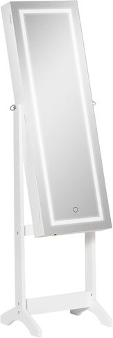 HOMCOM Floor Standing Jewelry Cabinet with LED Light, Lockable Jewelry Organizer with Full-Length Mirror, and 4 Adjustable Angles, Grey in Saudi Arabia