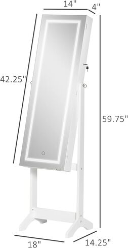HOMCOM Floor Standing Jewelry Cabinet with LED Light, Lockable Jewelry Organizer with Full-Length Mirror, and 4 Adjustable Angles, Grey in Saudi Arabia