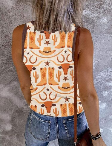 Cowgirl Tank Tops Women Country Concert Outfits Western Rodeo Cowboy Crop Top Country Music Shirts Skull Graphic Vest in Saudi Arabia
