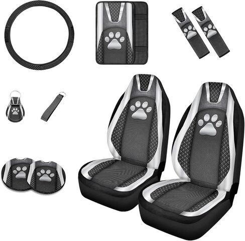 Howilath Sliver Dog Paw Print Cover Cover/Teadering Wheel Cover/Seatbelt Pads/Coasters/Keychain/Armrest Cushion ، 10pcs Auto Interior Accessories in Kuwait
