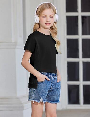 Arshiner Girls 2 قطعة الزي الصيف قصير الأكمام تي شيرت ملاءمة وسروال شورت مجموعة من النوعية النشطية المنخفضة منخفضة. in Kuwait