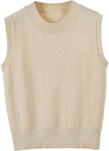 Women's Sweater Vest Crew Neck Sleeveless Pullover Sweater Classic Basic Solid Ribbed Knit Tank Tops in Saudi Arabia