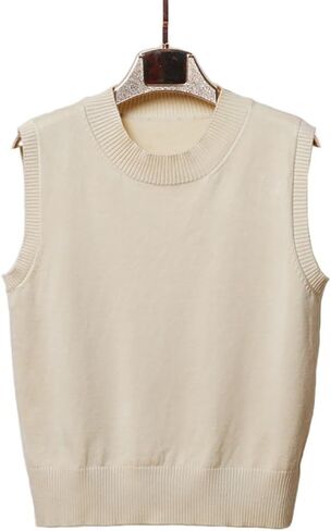 Women's Sweater Vest Crew Neck Sleeveless Pullover Sweater Classic Basic Solid Ribbed Knit Tank Tops in Saudi Arabia
