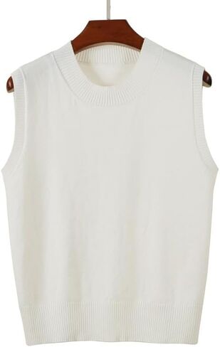 Women's Sweater Vest Crew Neck Sleeveless Pullover Sweater Classic Basic Solid Ribbed Knit Tank Tops in Saudi Arabia