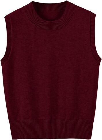 Women's Sweater Vest Crew Neck Sleeveless Pullover Sweater Classic Basic Solid Ribbed Knit Tank Tops in Saudi Arabia