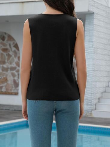 Women's Sweater Vests Summer V Neck Knit Tank Tops Crochet Button Down Sleeveless Y2k Shirts in Saudi Arabia