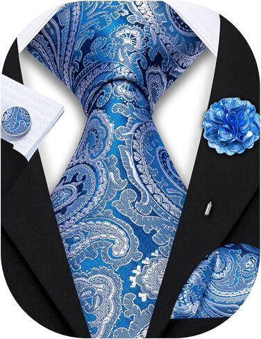 YOHOWA Paisley Men Clip on Tie with Flower Lapel Pin Zipper Extra Long Pre-Tied Necktie Pocket Square Cufflinks Wedding Party in Kuwait