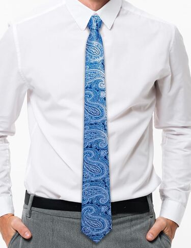 YOHOWA Paisley Men Clip on Tie with Flower Lapel Pin Zipper Extra Long Pre-Tied Necktie Pocket Square Cufflinks Wedding Party in Kuwait