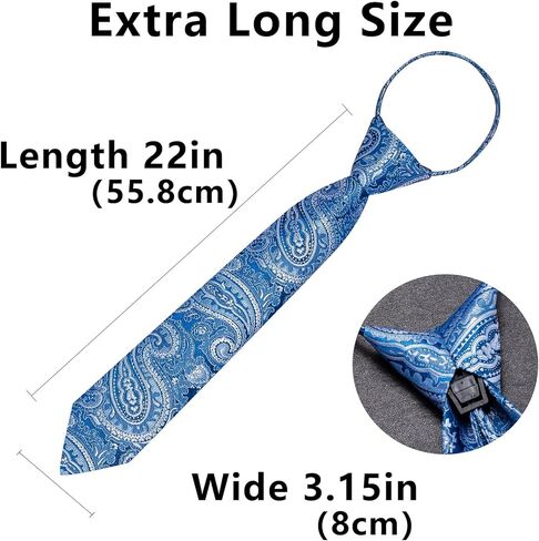 YOHOWA Paisley Men Clip on Tie with Flower Lapel Pin Zipper Extra Long Pre-Tied Necktie Pocket Square Cufflinks Wedding Party in Kuwait