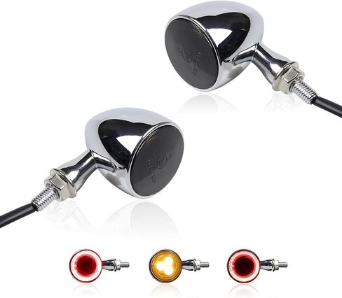 Universal Rear Bullet Chrome LED Turn Signals 12V Motorcycle Brake Running Lights UTV Tail Lights Compatible with Honda Bobber Harley Softail Heritage Yamaha Triumph Kawasaki KTM in Saudi Arabia