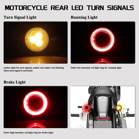 Universal Rear Bullet Chrome LED Turn Signals 12V Motorcycle Brake Running Lights UTV Tail Lights Compatible with Honda Bobber Harley Softail Heritage Yamaha Triumph Kawasaki KTM in Saudi Arabia
