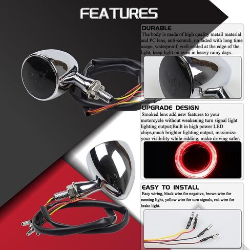Universal Rear Bullet Chrome LED Turn Signals 12V Motorcycle Brake Running Lights UTV Tail Lights Compatible with Honda Bobber Harley Softail Heritage Yamaha Triumph Kawasaki KTM in Saudi Arabia