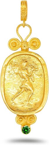Caprixus 925 Sterling Silver Pendant Ancient Hercules Coin 24K Gold Vermeil Champagne Color Cubic Zirconia Handmade Granulated Designer Greek Roman Art Artisan Turkish Fine Jewelry in Saudi Arabia