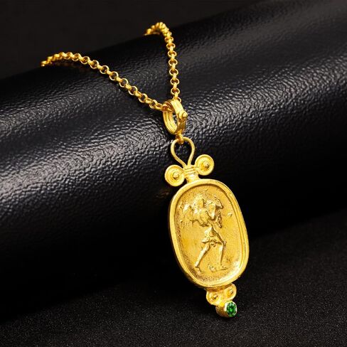 Caprixus 925 Sterling Silver Pendant Ancient Hercules Coin 24K Gold Vermeil Champagne Color Cubic Zirconia Handmade Granulated Designer Greek Roman Art Artisan Turkish Fine Jewelry in Saudi Arabia