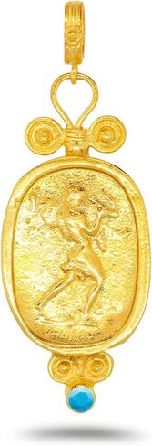 Caprixus 925 Sterling Silver Pendant القديم Hercules Coin 24K Gold Vermeil Champagne Color Cubic Zirconia المصمم يدويًا مصممًا يونانيًا رومانيًا حرفيًا مجوهرات راقية التركية in Saudi Arabia