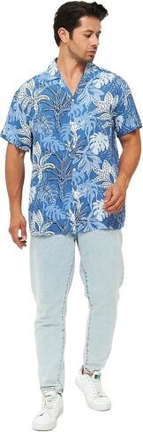 Men's Short Sleeve 100% Viscose Hawaiian Shirt Regular Fit Button Closed in Kuwait