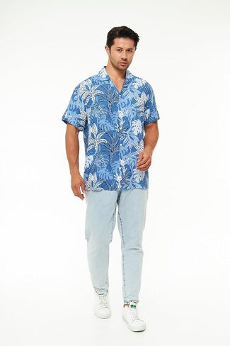 Men's Short Sleeve 100% Viscose Hawaiian Shirt Regular Fit Button Closed in Kuwait