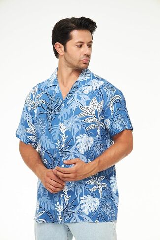 Men's Short Sleeve 100% Viscose Hawaiian Shirt Regular Fit Button Closed in Kuwait