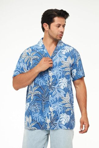 Men's Short Sleeve 100% Viscose Hawaiian Shirt Regular Fit Button Closed in Kuwait