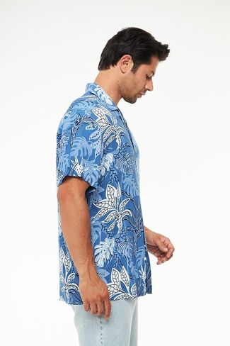Men's Short Sleeve 100% Viscose Hawaiian Shirt Regular Fit Button Closed in Kuwait