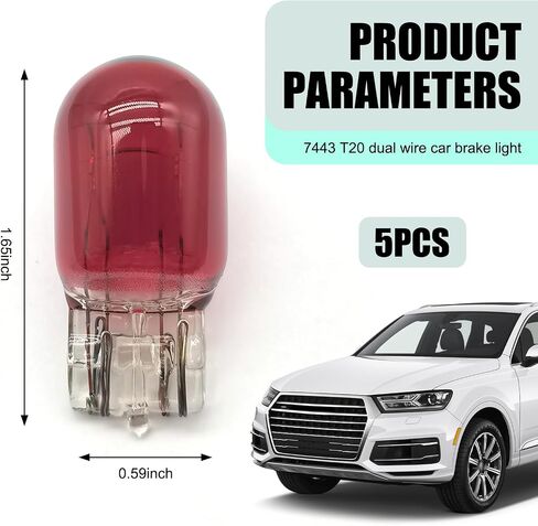 5 PCS 7443 Light Bulbs, T20 Dual Wire Plug and Play 7443 Brake Light Bulb, 7443 Miniature Bulb Tail Light Bulb, 12V 21/5W Reverse Light Bulb, Lighting Replace for Cars, Trucks, SUVs (Red) in Saudi Arabia