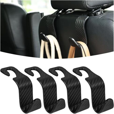 Car Seat Headrest Hook, 4 Pack Auto Seat Hanger Storage Organizer for Purse Handbag Coats Grocery Bags, Car Interior Accessories, Universal Vehicle Backseat Plastic Hanging Hook (Black2) in Saudi Arabia