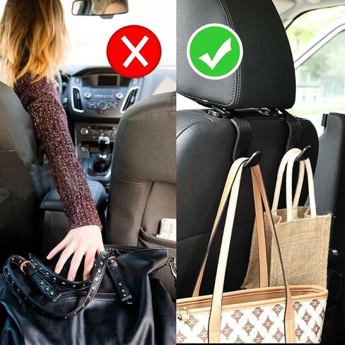 Car Seat Headrest Hook, 4 Pack Auto Seat Hanger Storage Organizer for Purse Handbag Coats Grocery Bags, Car Interior Accessories, Universal Vehicle Backseat Plastic Hanging Hook (Black2) in Saudi Arabia
