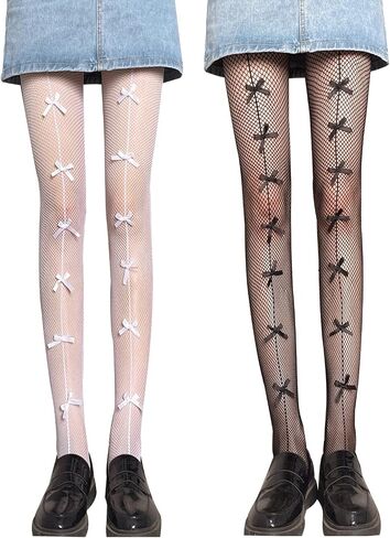 SERAPHY 2 Pairs Women's Patterned Tights Black White Lace Tights Fishnet Floral Stockings Sexy Pantyhose Leggings in Saudi Arabia