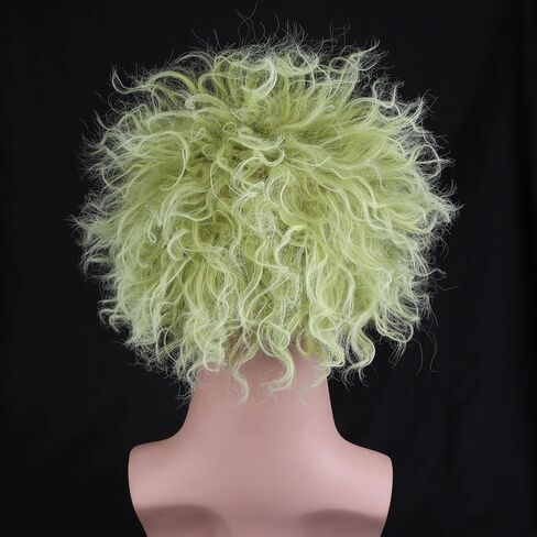 RightOn Green Wig with Bald Cap Short Curly Wig for Men and Women Cosplay Halloween Use in Kuwait