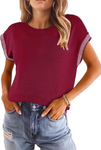 Dokotoo Womens Summer Cap Sleeve Tops 2025 Crewneck Sweater Vest Stak in Kuwait