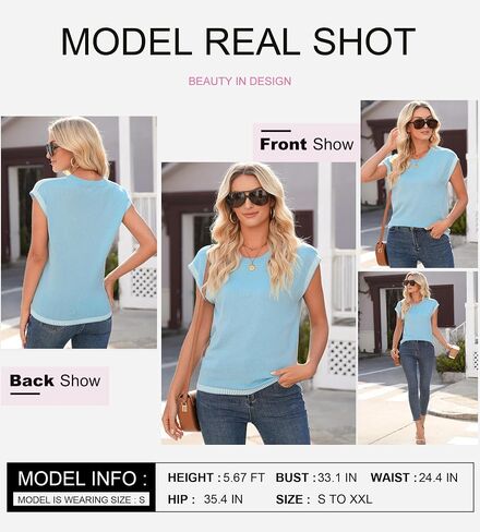Dokotoo Womens Summer Cap Sleeve Tops 2025 Crewneck Sweater Vest Stak in Saudi Arabia