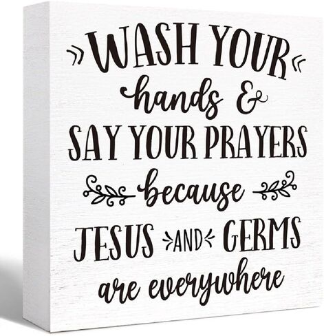 Wash Your Hands and Say Your Prayers Sign Wood Block,Funny Bathroom Signs Wooden Box for Bathroom Shelf Washroom Toilet Restroom Shelves Decor 5"L x 5"W x 1.1"H in Saudi Arabia