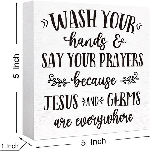 Wash Your Hands and Say Your Prayers Sign Wood Block,Funny Bathroom Signs Wooden Box for Bathroom Shelf Washroom Toilet Restroom Shelves Decor 5"L x 5"W x 1.1"H in Saudi Arabia