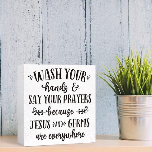 Wash Your Hands and Say Your Prayers Sign Wood Block,Funny Bathroom Signs Wooden Box for Bathroom Shelf Washroom Toilet Restroom Shelves Decor 5"L x 5"W x 1.1"H in Saudi Arabia