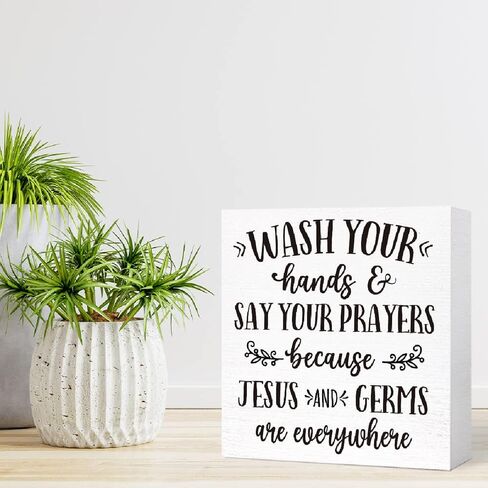 Wash Your Hands and Say Your Prayers Sign Wood Block,Funny Bathroom Signs Wooden Box for Bathroom Shelf Washroom Toilet Restroom Shelves Decor 5"L x 5"W x 1.1"H in Saudi Arabia