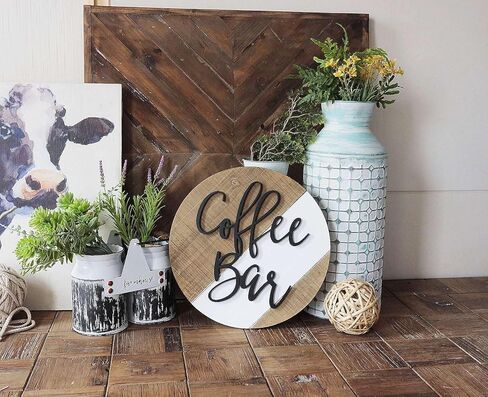 ديكور ريفي 12 '' 'مقهى - علامة جدار مزرعة خشبية من الحداثة - تأثير ثلاثي الأبعاد - تأثير القهوة ، هدية - ideal for coffee bar و coffee nook - سهلة للتثبيت (بني) in Kuwait