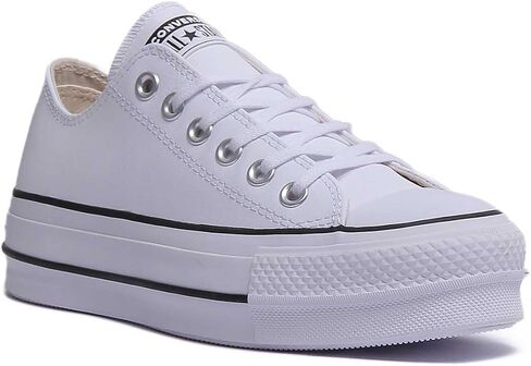 Converse Women's Chuck All Star Lift Clean Ox Sneakers, White/Black, 5.5 Medium US in Kuwait