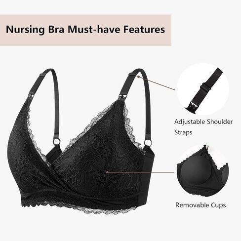 Nursing Bras Wireless Padded V Neck Lace Breastfeeding Comfort Maternity Bralette Natural Shape Pregnancy Bra in Saudi Arabia