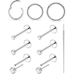 Ftovosyo 18G Nose Rings for Women Surgical Steel Nose Piercings Nose Rings Hoops Hypoallergenic Threadless Nose Studs Flat Back