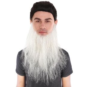 HPO Men's Synthetic Hair Long Beard Cosplay Facial Hair (Medium Grey)