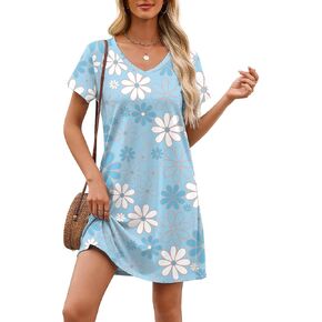 Ekouaer Cotton Nightgowns for Women Short Sleeve Womens Nightgown V Neck Sleep Shirts for Women Soft Sleepwear S-XXXL