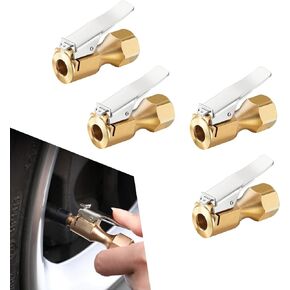 ZKFAR 4 PCS Tire Quick Inflation Chuck, Internal Thread 1/4NPT Quick Clamp Normally Closed Type Heavy-Duty Copper Locking Chuck, Car Repair Maintenance Tool, for Most Car Models (Gold & Silver)