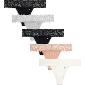 Lucky Brand Women’s Intelar - 5 Pack Microfiber Stretch Lace Thong Branties (S -XL)
