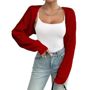 Women's Bolero Shrug Sweater Rib Knitted Long Sleeve Open Front Cropped Cardigan Y2K Tops